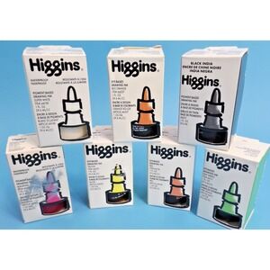 Higgins Pigment-Based Waterproof Drawing Ink 1 fl oz ea. - Set of 7 colors !